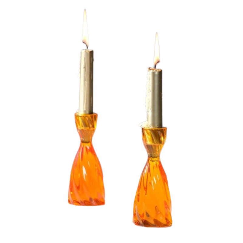 Ensemble de 2 porte-bougies Twizzle Twist Taper - orange