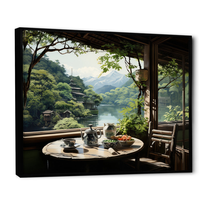 Art japonais, maison de thé Serenity - Art mural japonais, H 24 po x l 32 po x P 1 po, Cadre flottant noir
