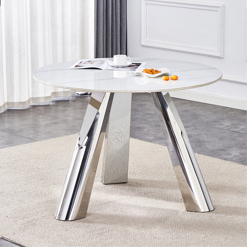 Table luxueuse en pierre frittée de 42 po: plateau durable de 0,45 po + pieds en acier de 6 po, capacité de 350 lb, surface veinée blanche / grise résistante aux taches et à la chaleur - Design minimaliste moderne
