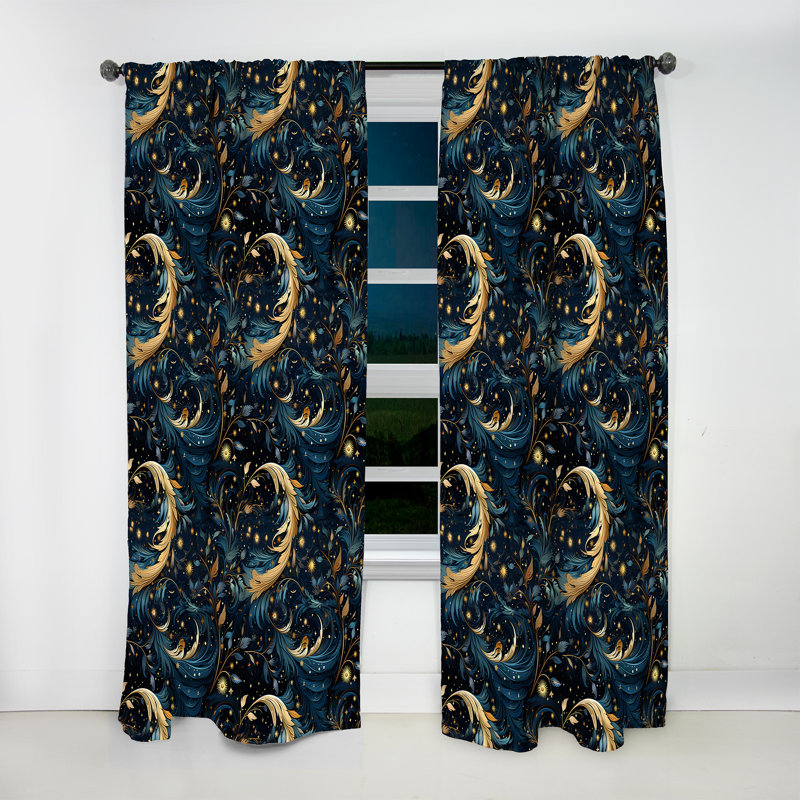 Motif céleste bleu bohème - Rideau bohème abstrait - Velours obscurcissant - 1 panneau, L 52 po x L 108 po