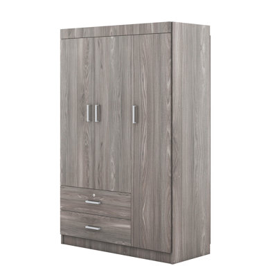 3-Door Closet Wardrobe, Portable Closet For Bedroom, Clothes Rail With 2 Drawers,Wood Grain Effect by Latitude Run