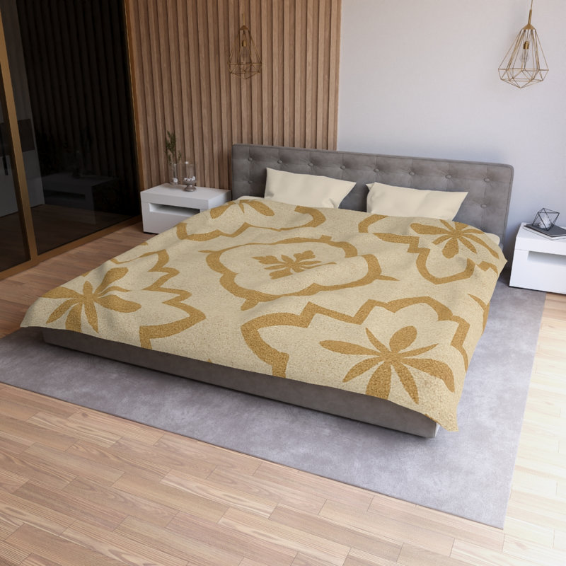 Microfiber Duvet Cover Boho Style, Design 34, King Duvet Cover, Cream