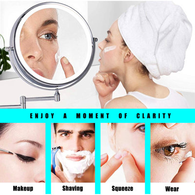 Two Magnifying Makeup Vanity Mirror 8 Inch With Led Wall Mount, 12 Extension, , 1x/3x Magnification, 360 Degree Rotation, Waterproof Button Shaving For Bathroom , Finish, Carpenter