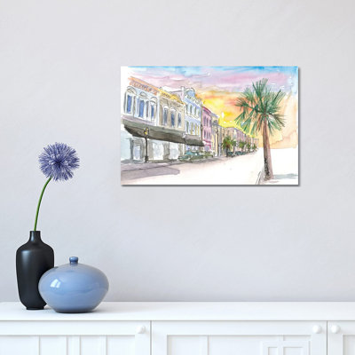 Charleston Street Scene With Sunset In South Carolina by Markus & Martina Bleichner - Wrapped Canvas Gallery-Wrapped Canvas Giclée