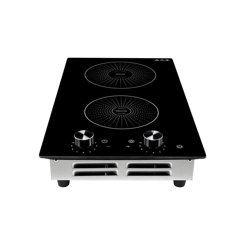 Plaque de cuisson à induction double brûleur de 30 cm (12 pouces), cuisinière électrique encastrée, 220 V 3500 W, chauffage continu à faible puissance, brûleur à induction avec 11 niveaux de puissance, commande par bouton rotatif, surface en vitrocéramique et verrouillage de sécurité