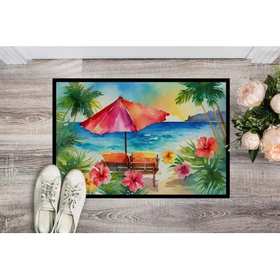 NOUVEAU Hawaï hawaïen avec passepoil aquarelle et tapis d'entrée pour l'entrée, tapis antidérapant et lavable antidérapant, H 18 po x l 27 po