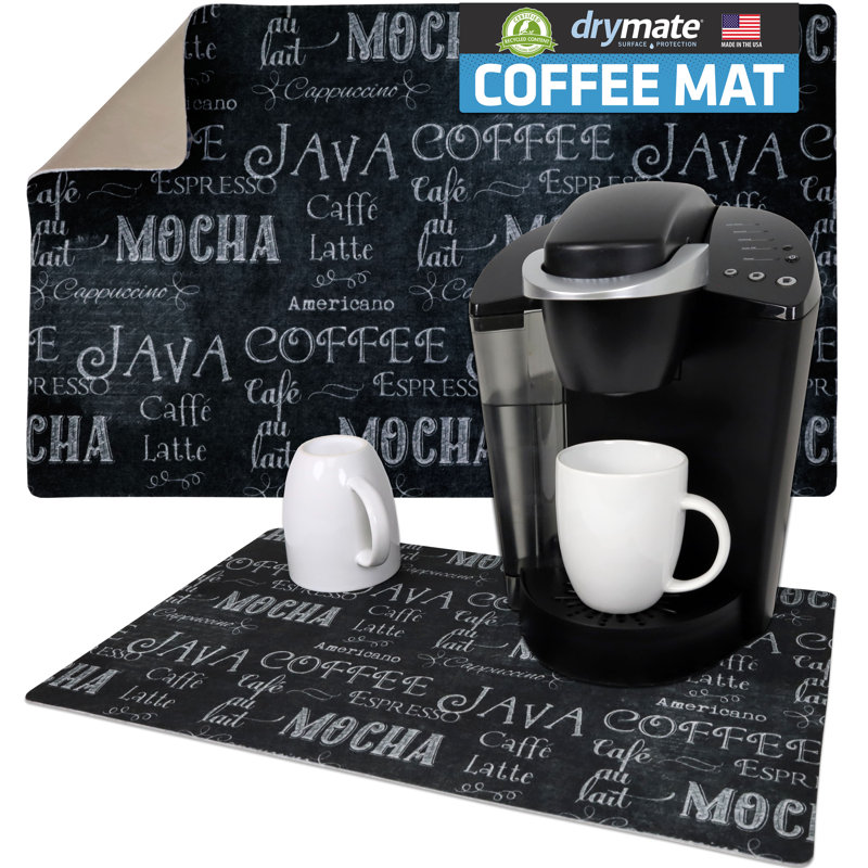 Le tapis de cafetière protège et décore les comptoirs - absorbant, imperméable et lavable à la machine, Tableau noir « Java »