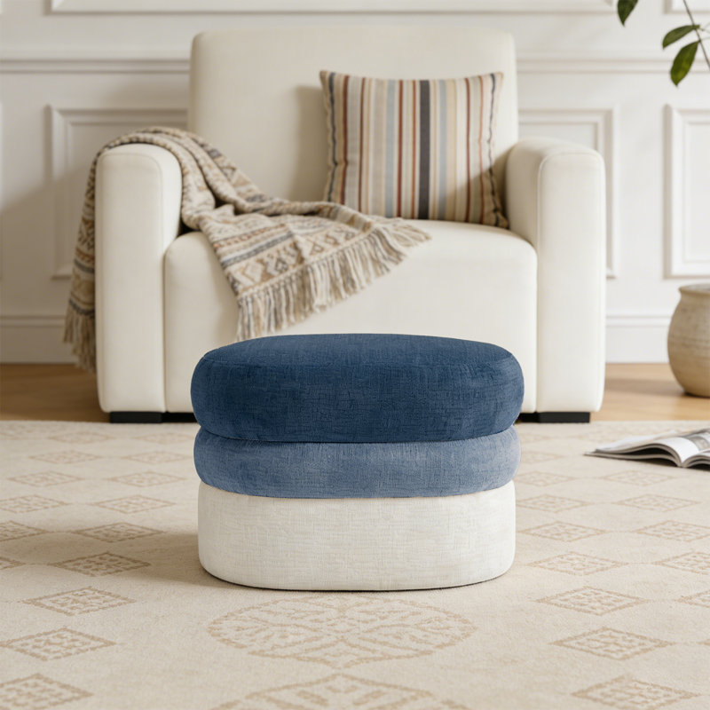 25.2"W Upholstered Ombre Ottoman, Navy Blue/Blue/Ivory