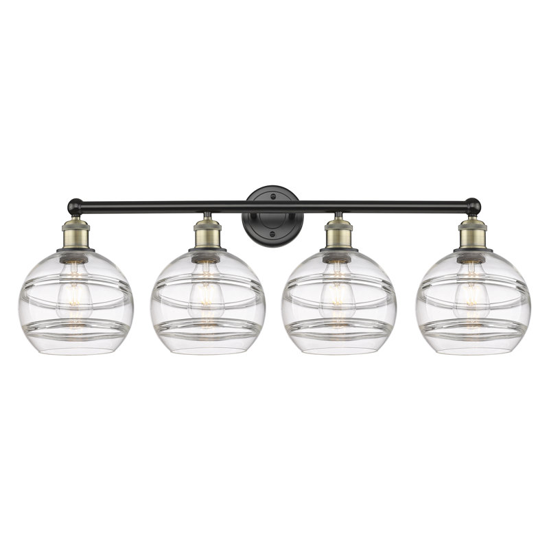 Éclairage pour meuble-lavabo à 4 lumières à intensité variable Chartoff, Transparent, Noir/laiton antique