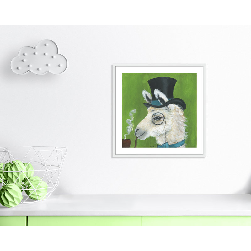 Lama et tuyau, art encadré, H 27,5 po x l 27,5 po x P 1,18 po, Cadre blanc