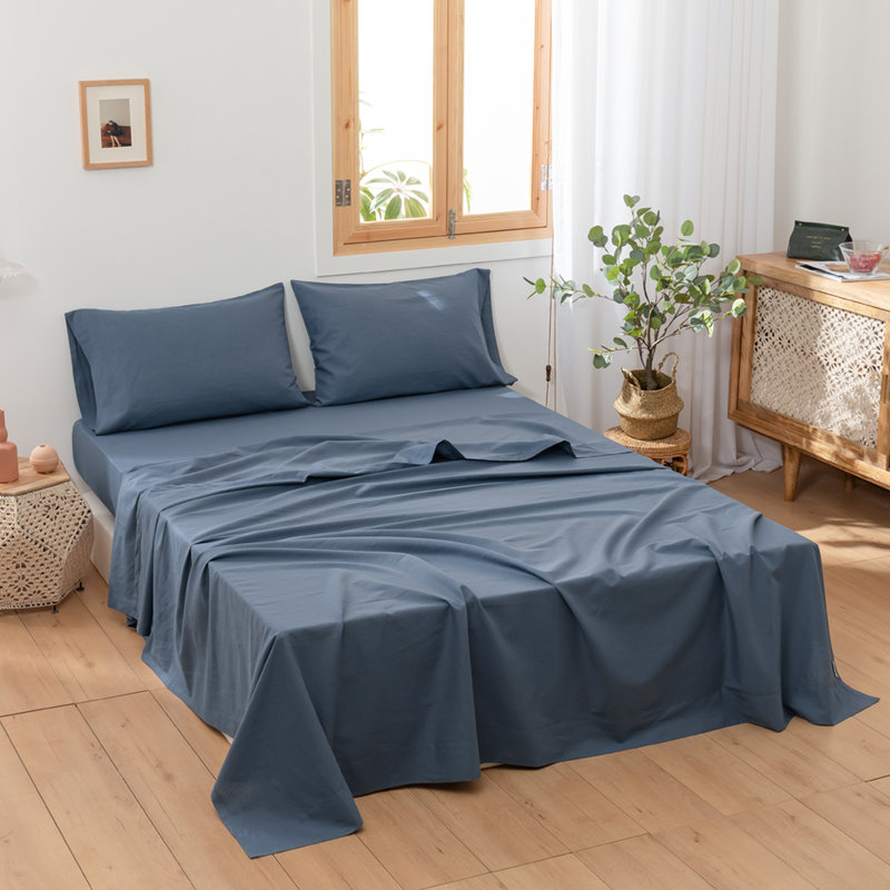 Linen Cotton Flat Sheet(Navy Blue,King), King, Navy Blue