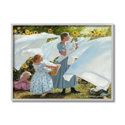 " Farm Children Doing Laundry White Linens " by Heide Presse