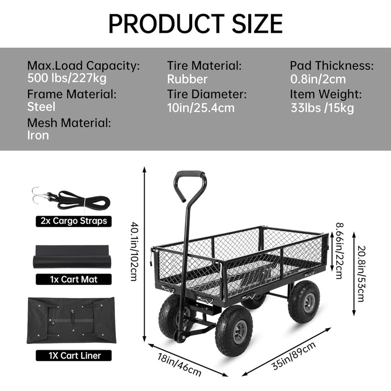 102cm H Utility Cart, Black, 102cm H x 46cm W x 89cm D