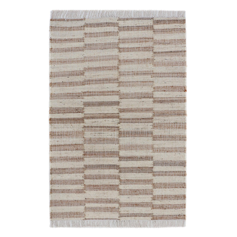 Tapis brun / ivoire en jute / coton tissé à la main, Rectangle 9 pi x 12 pi