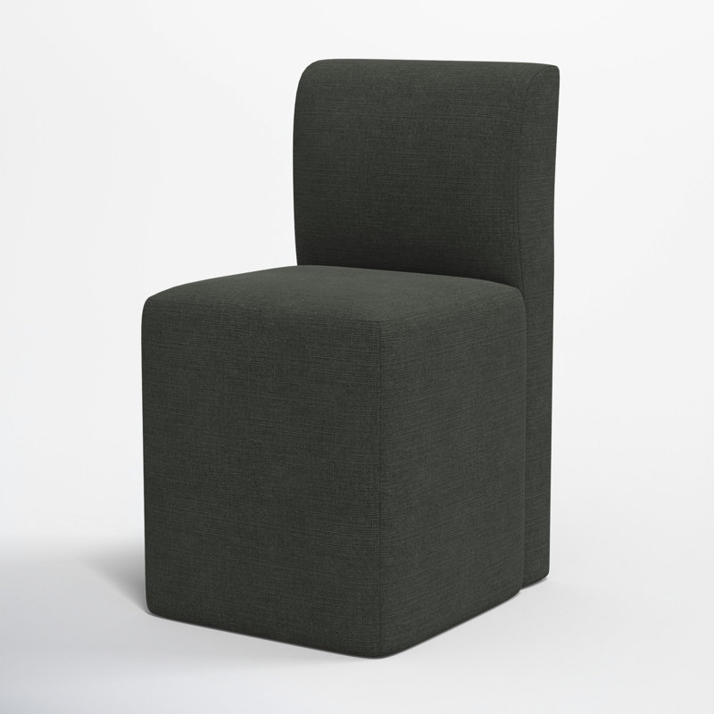 Mendy Upholstered Dining Chair with Casters, Classic Black Linen