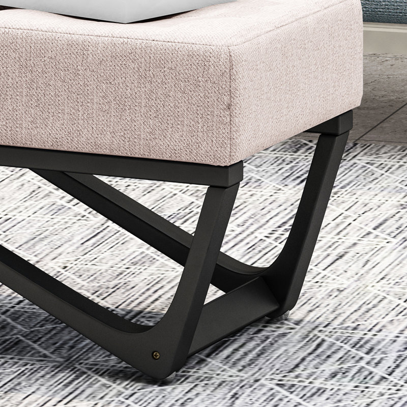 Rectangular Faux Wood With Button- Seat And Chic Style Contemporary Waffled Stitch Cover Geometric Leg Frame