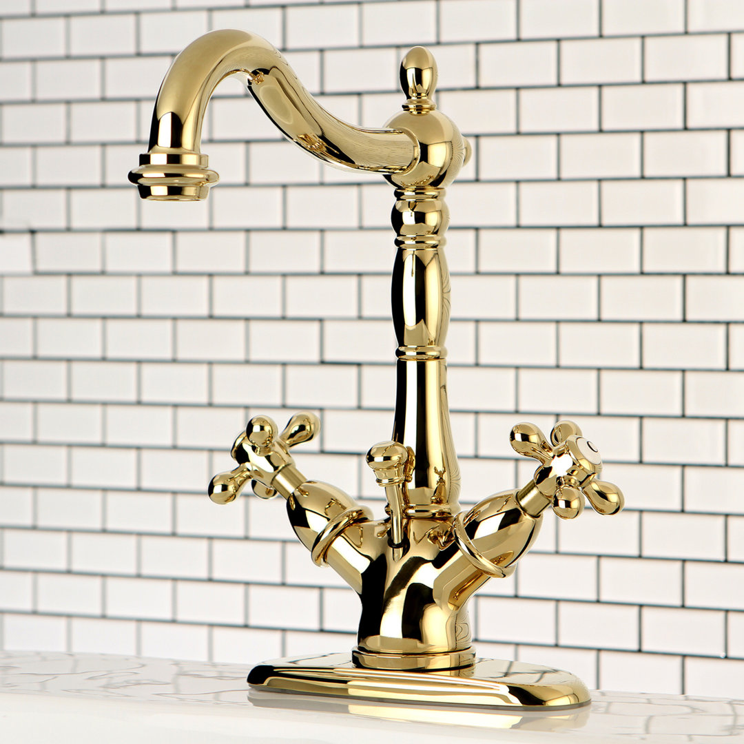 Kingston Brass Heritage Two-Handle 1-or-3 Hole Deck Mount Bathroom Faucet with Brass Pop-Up Kingston Brass 
