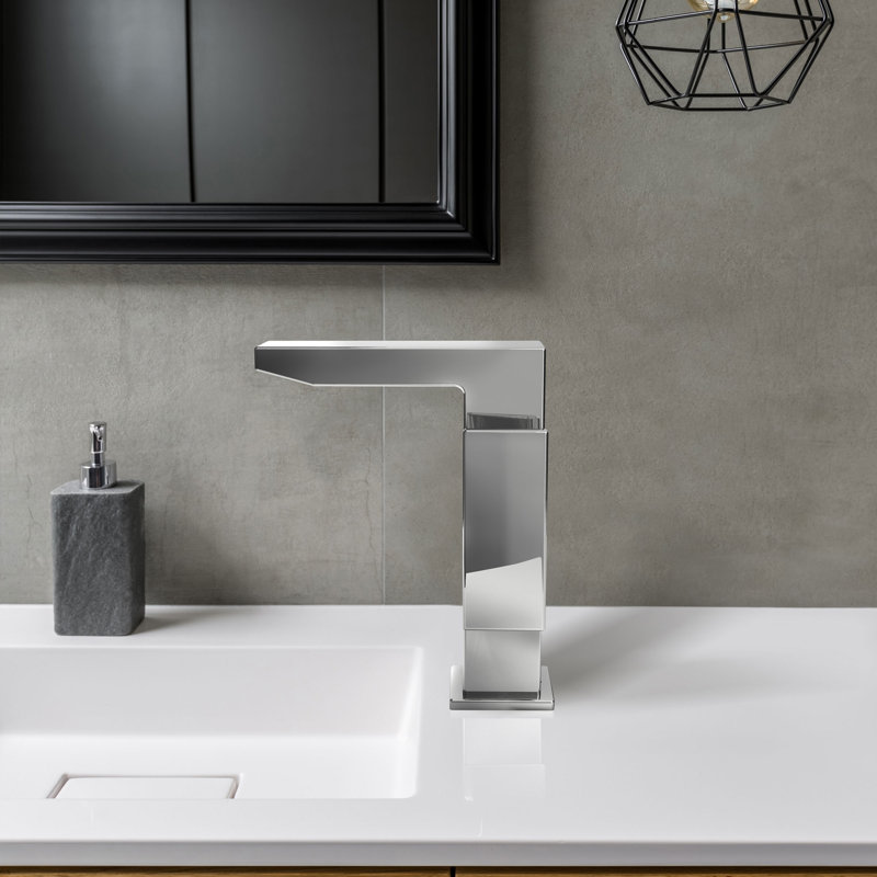 Polished Chrome Modern Single-Hole Bathroom Faucet with Drain Assembly