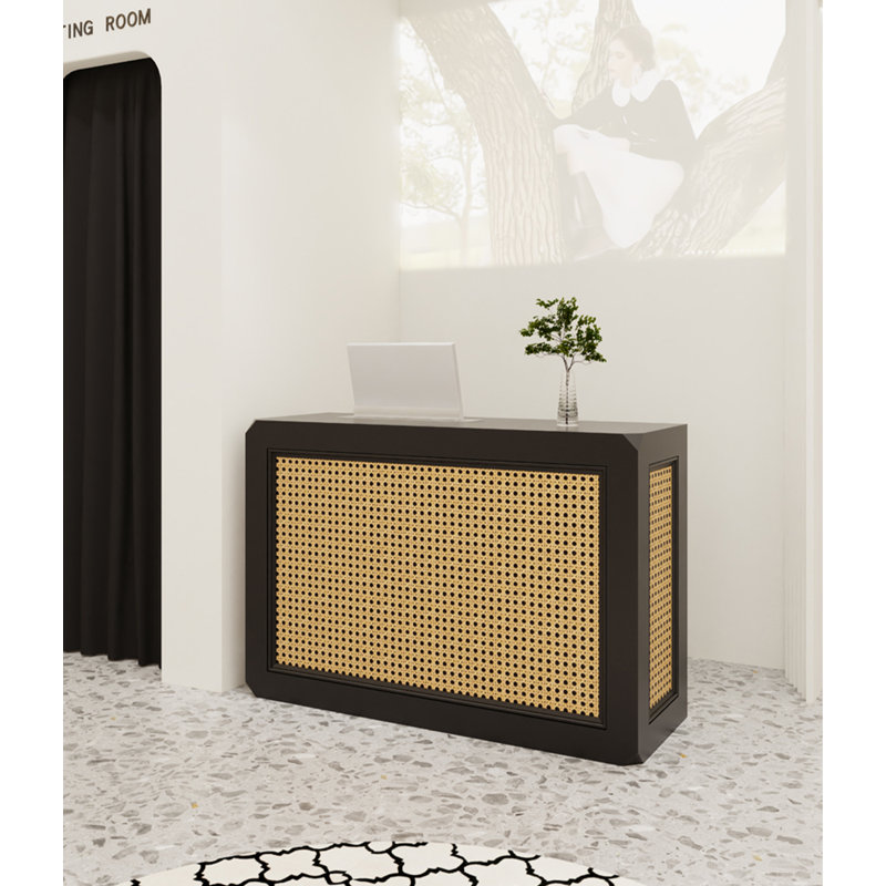 59.06" Brown Rectangular Manufactured Wood Reception Desk, Black, 39.37" H x 50.06" W x 19.69" D