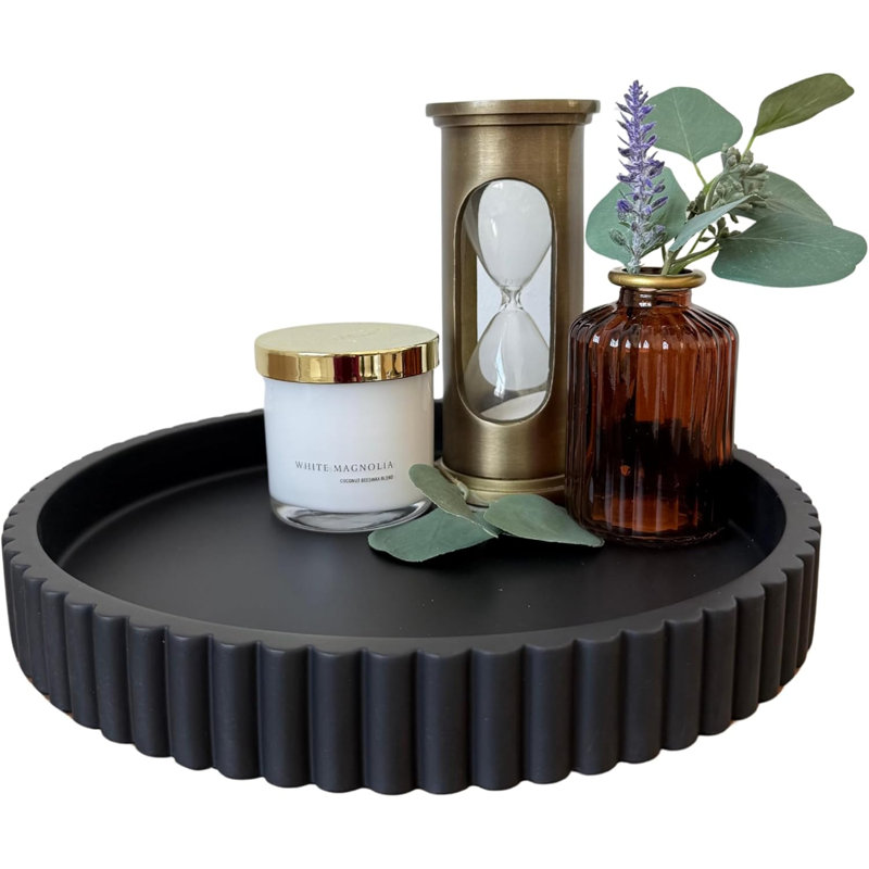 Plateau décoratif rond en béton noir 11 po