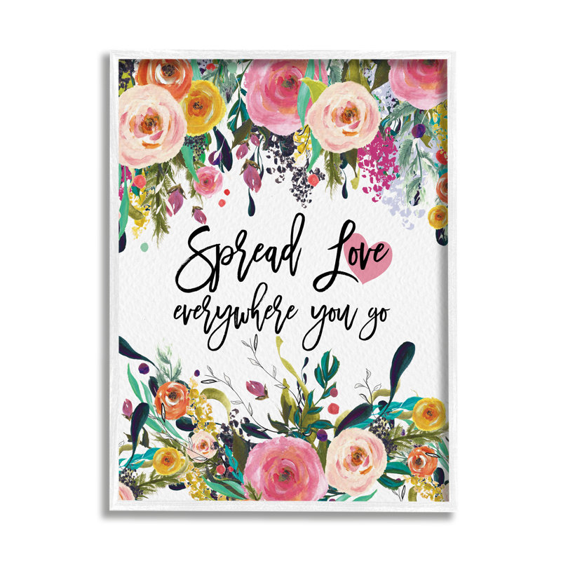 Spread Love, phrase, fleur rose, calligraphie par Amy Brinkman - impression, L 11 po x H 14 po