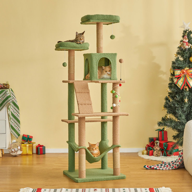Grand condo 64 "pour chat, Vert, H 70,1 po x l 21,7 po x P 21,7 po