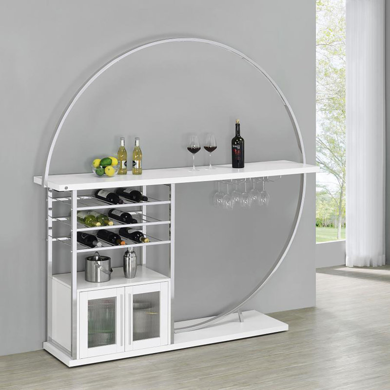 Armoire de bar 2 portes Lewes, Blanc ultrabrillant / chrome