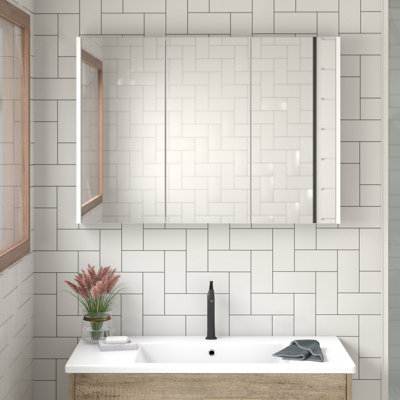 34.5'' W × 25.5'' H Surface Frameless Medicine Cabinet Mirror 6 Shelves
