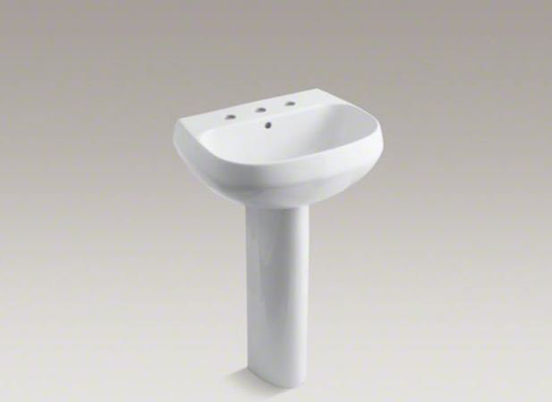 Wellworth Ceramic Pedestal Bathroom Sink with Overflow, 4" Centers, Timberline