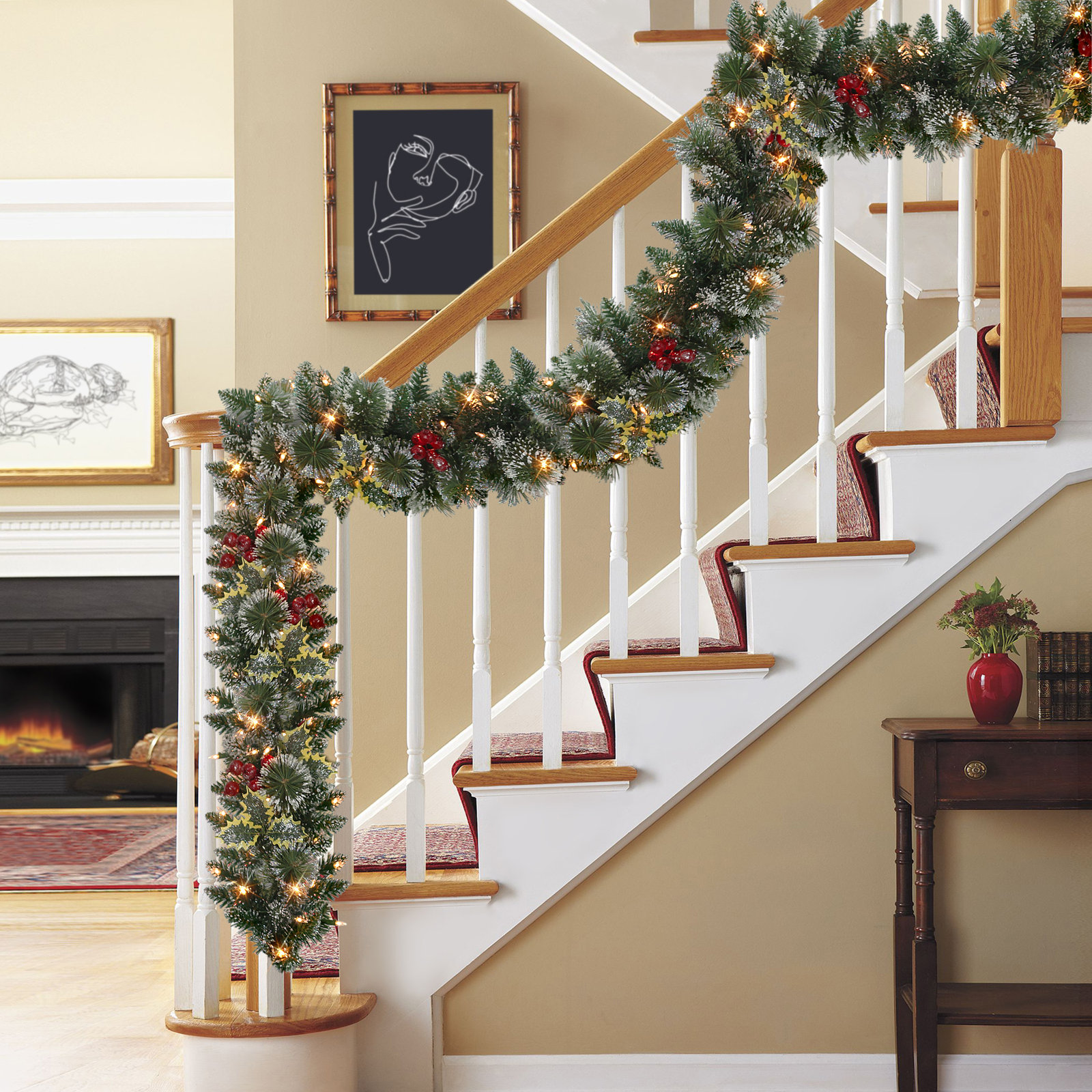 118'' in. Lighted Faux Pine Garland