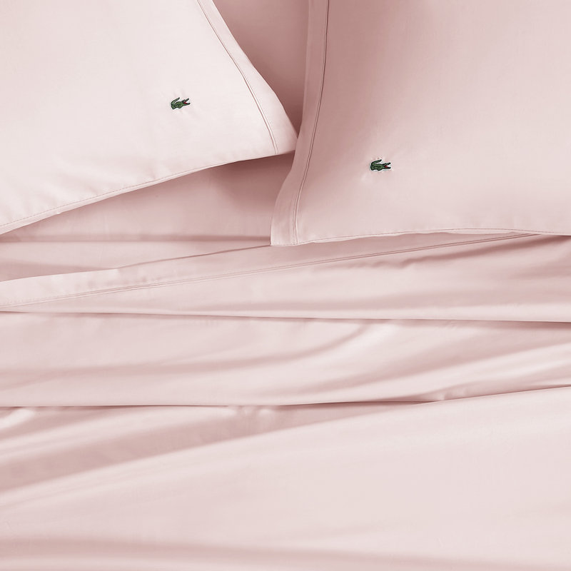 Ensemble de draps en coton percale Lacost, Rose glacée, Ensemble de draps pour lit simple avec 1 taie d'or