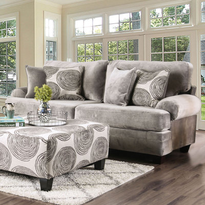92.4" W Transitional Sofa, Gray/Pattern