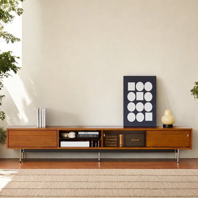 Meuble télé en bois massif de style rétro, H 15,74 po x L 86,61 po x l 12,59 po