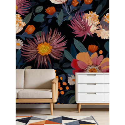 Papier peint adhésif floral foncé foncé - Papier peint adhésif amovible et imperméable en vinyle Vintage Daisy pour chambre à coucher, armoire, tiroir et décoration intérieure