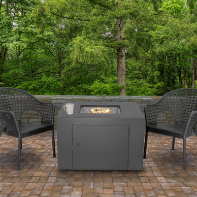 Table de foyer d'extérieur au propane en aluminium avec couvercle H 24,4 po x l 38 po Damyria