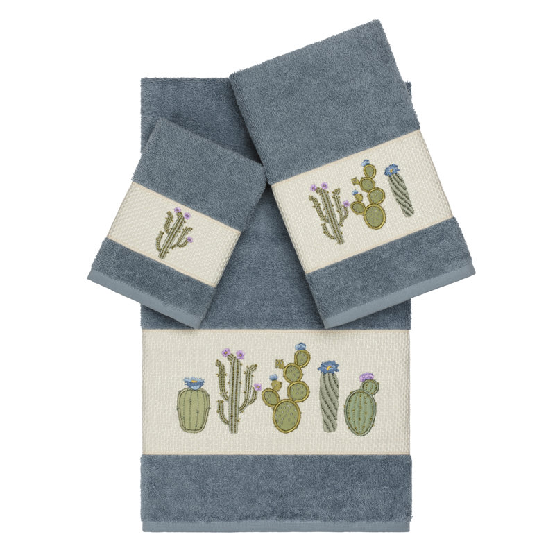 Mila 100% Turkish Cotton Embellished 3 Piece Towel Set, Teal