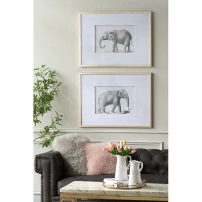 23.6X31.5" Fake Elephant Pencil Drawings, Set Of 2