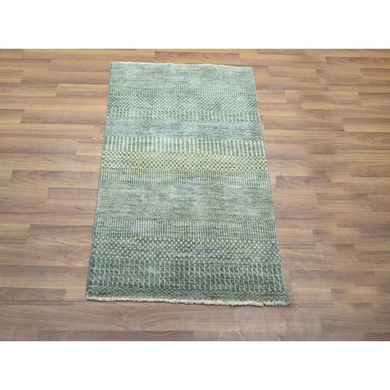 Tapis oriental gris clair, moelleux et moelleux 2 pi x 3 pi, motif d'herbe moderne, laine avec touche de soie, ton sur ton, tapis, échantillon, tapis oriental