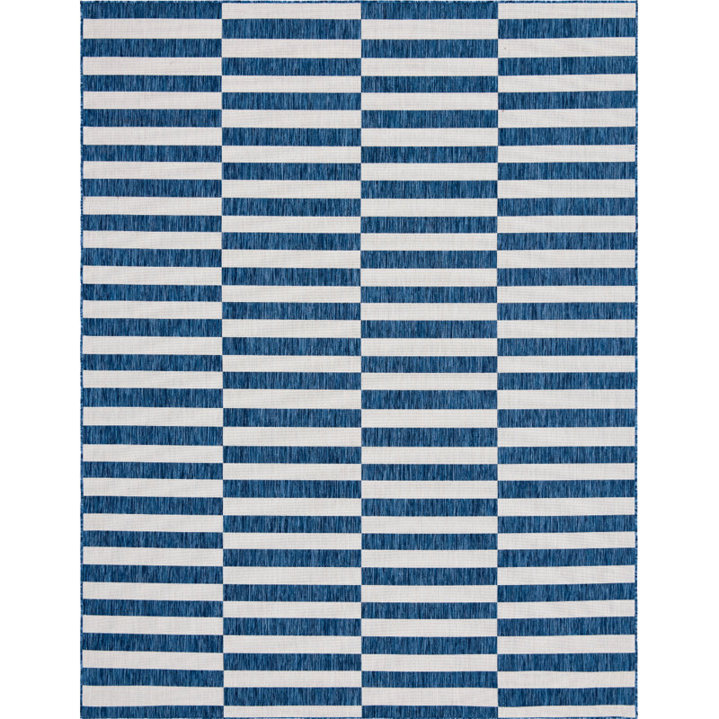 Tapis rayé bleu marine / ivoire Pana, Rectangle 9 pi x 12 pi 2 po