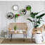 Pot à fleurs mural contemporain en métal gris avec tablettes en bois, dos en miroir, ensemble de pots à fleurs profondes et demi-lune en fer galvanisé