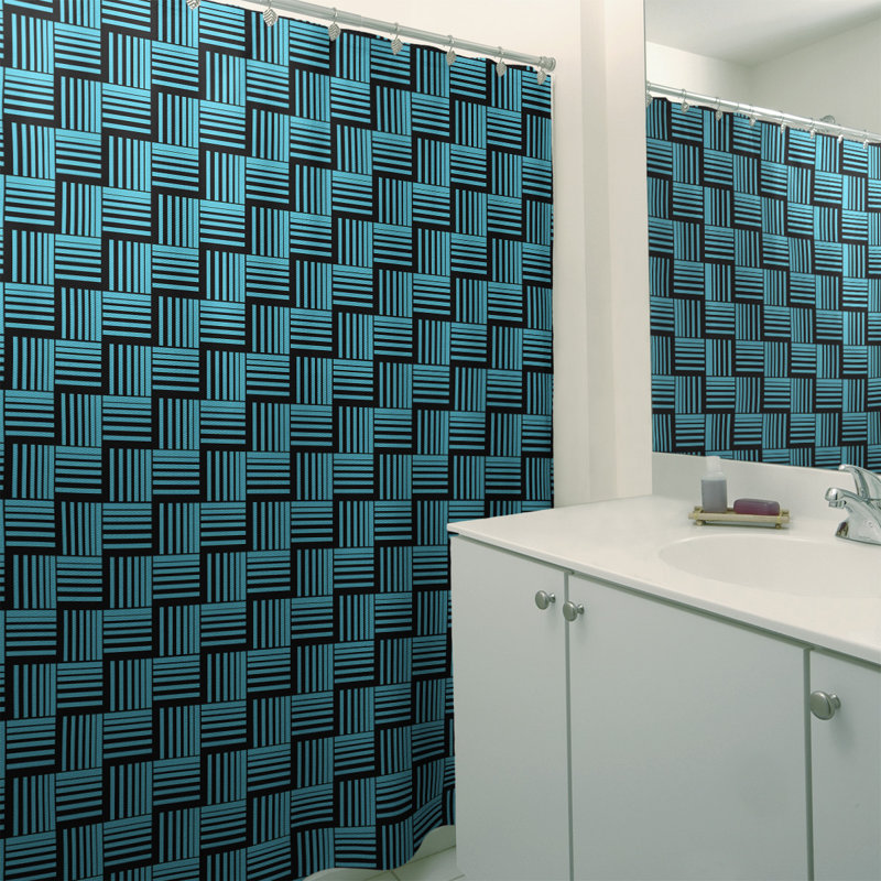 Rideau de douche simple basketweave rayures classic, Bleu ciel et mauve