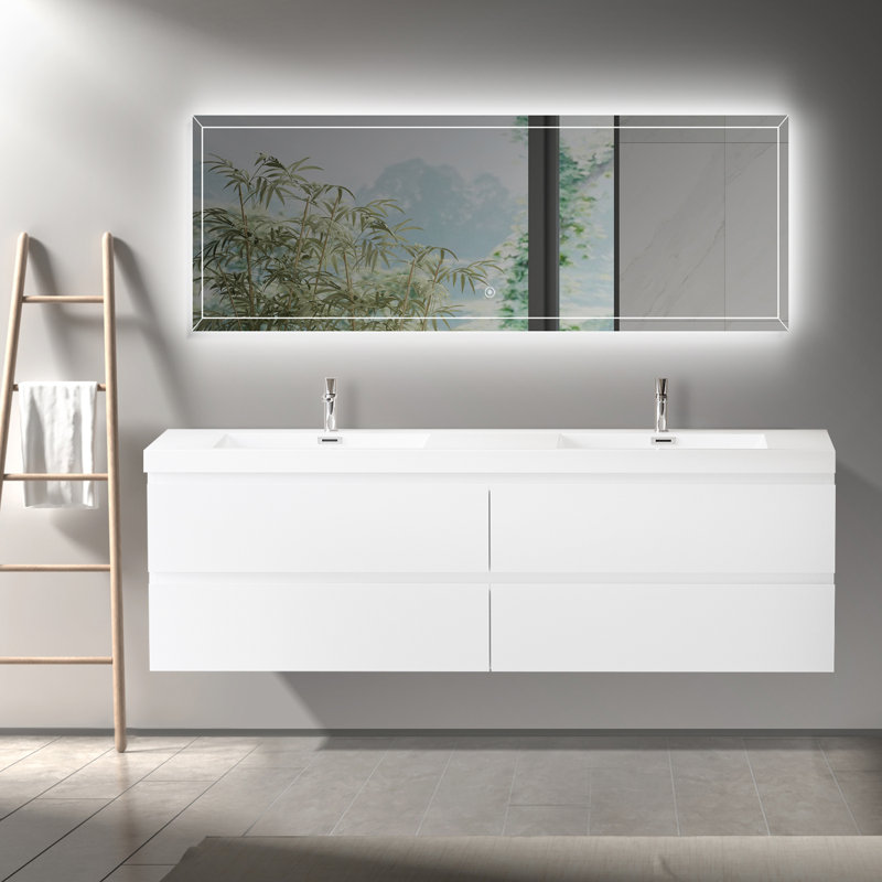 Meuble-lavabo flottant 72 po avec lavabo 72 po, Blanc