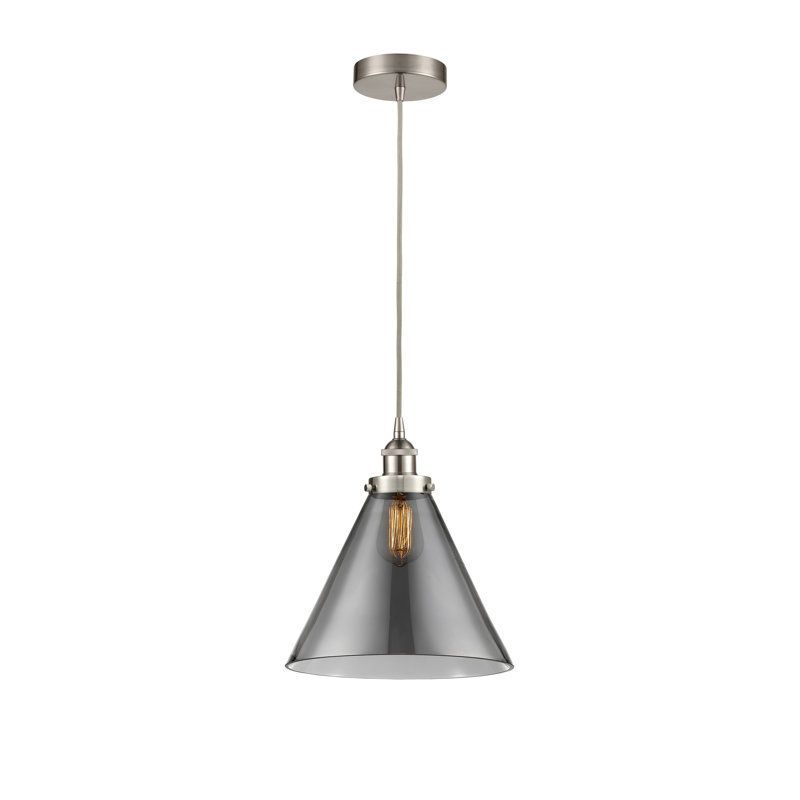 Mini-luminaire suspendu 1 lumière Cone, H 14,75 po x l 12 po x P 12 po, Gris, Nickel satiné brossé