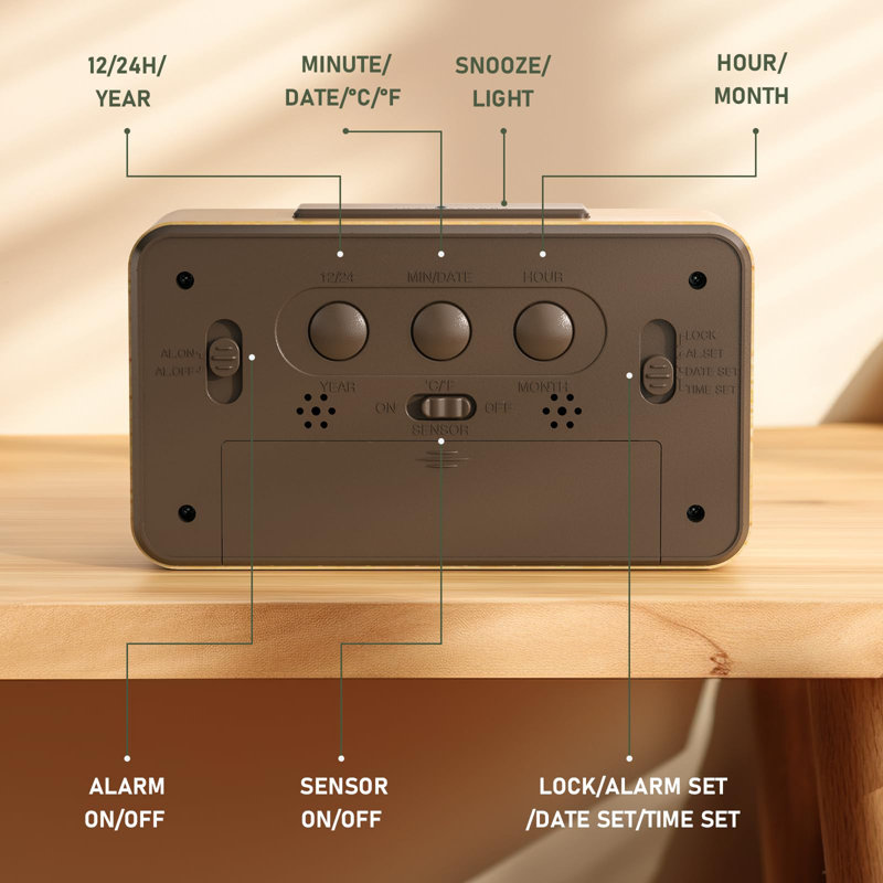 Digital Wood Electric Alarm Tabletop Clock Natural Wood
