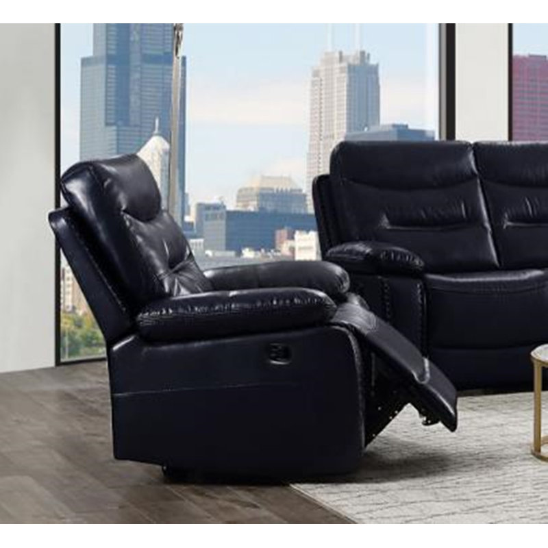 Fauteuil inclinable en cuir Nasra, Manuel, Similicuir bleu marine
