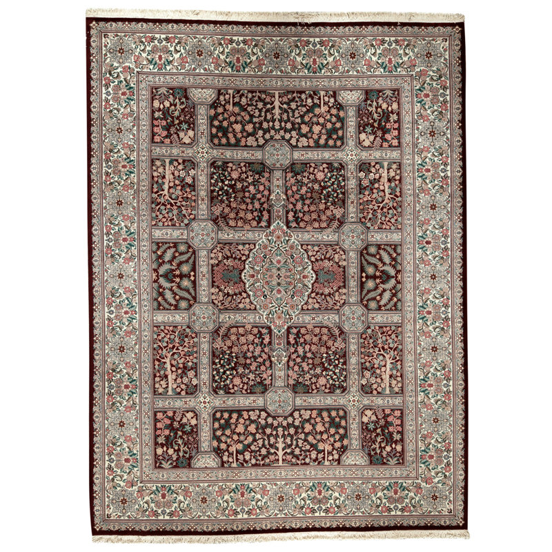 Tapis ivoire et vin noué à la main de haute qualité