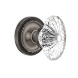 Crystal Fluted Oval Interior Mortise Door Knob with Rope Rosette