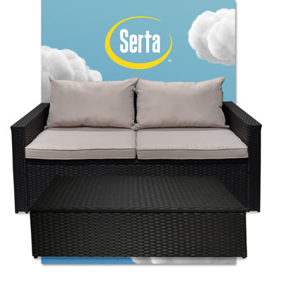 Serta Laguna Outdoor Wicker Patio Sofa and Storage Coffee Table Set with Quick-Dry Cushions and Rust-Resistant Frame