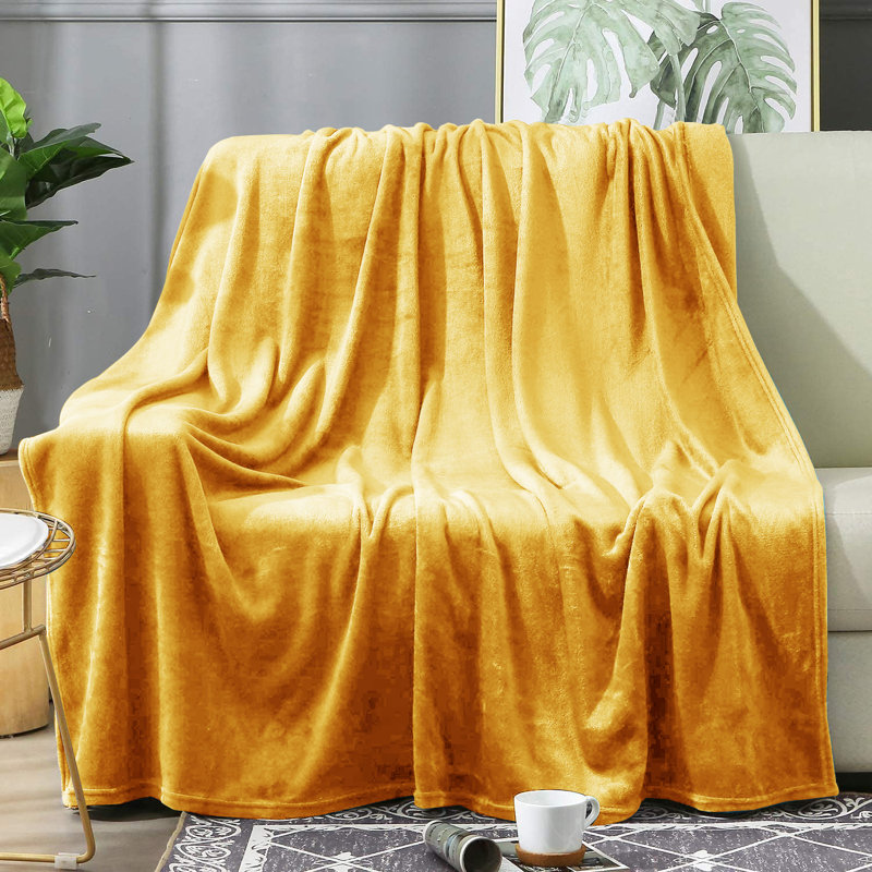 Papillon Throw Blanket, W150cm x L200cm, Mustard