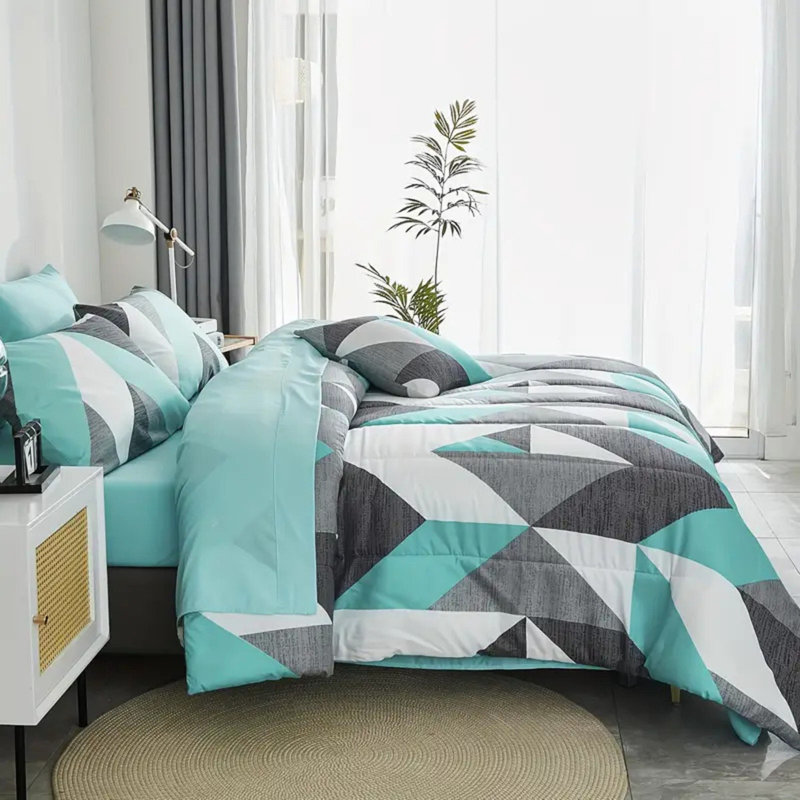 Housse de couette en duvet à motif géométrique vert et vert, Housse de couette très grand et 2 taies d'oreille
